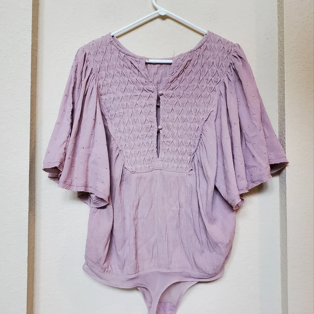 Free People Perfect Catch Lavender Pink Cotton Billowy Bodysuit.  Size Medium - Picture 5 of 10